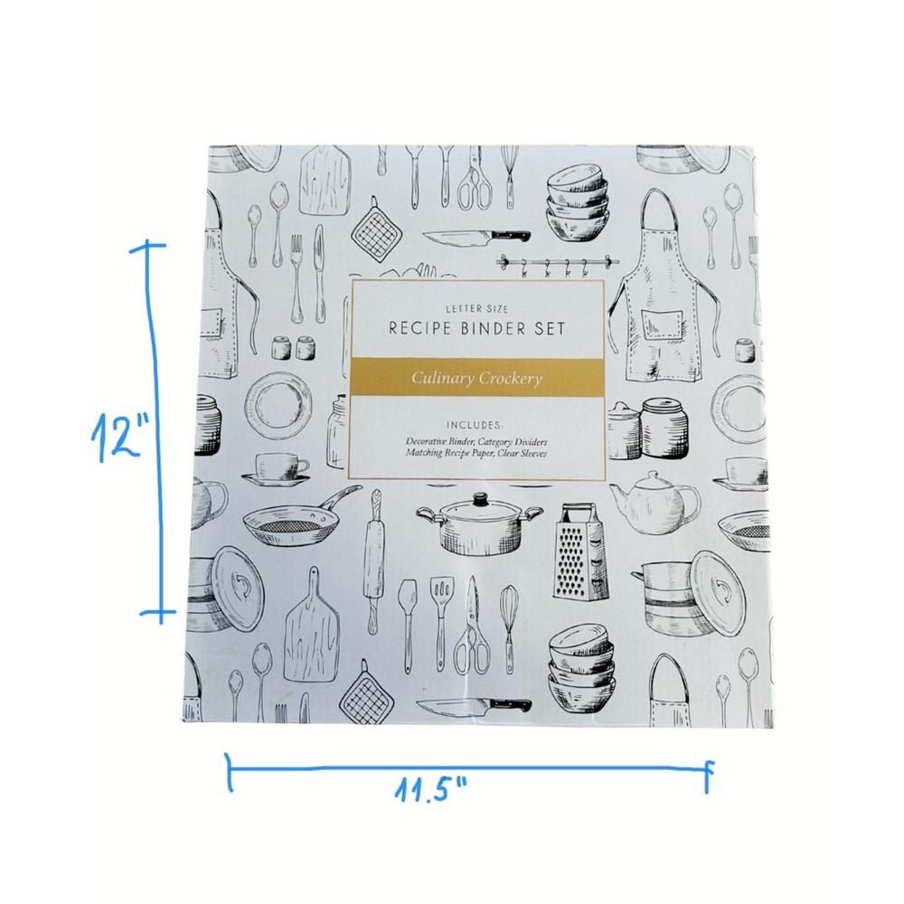 Letter-Size Recipe Binder Set - Culinary Crockery with Dividers &Paper - NEW